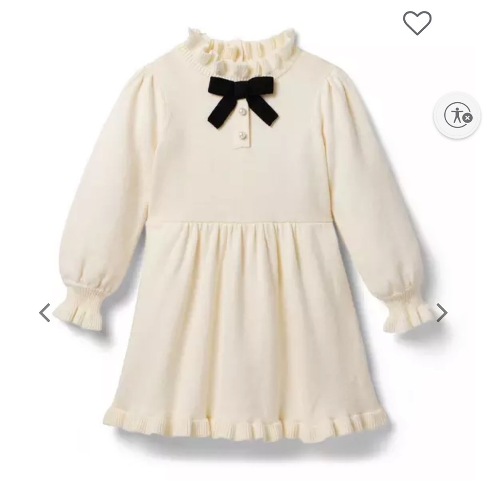 Janie and Jack Cream Knit Dress with Black Bow Accent